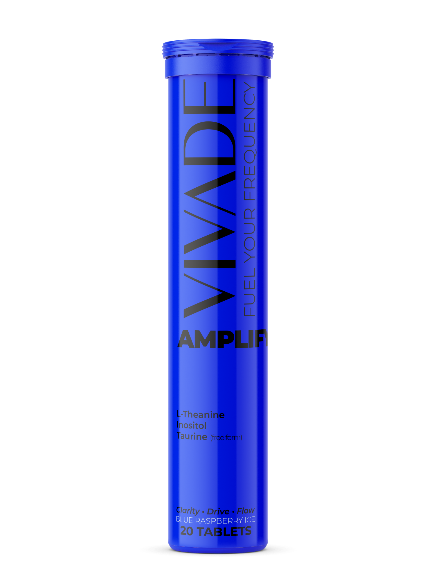 Vivade AMPLIFY effervescent tube in blue raspberry flavor for mental focus and energy support